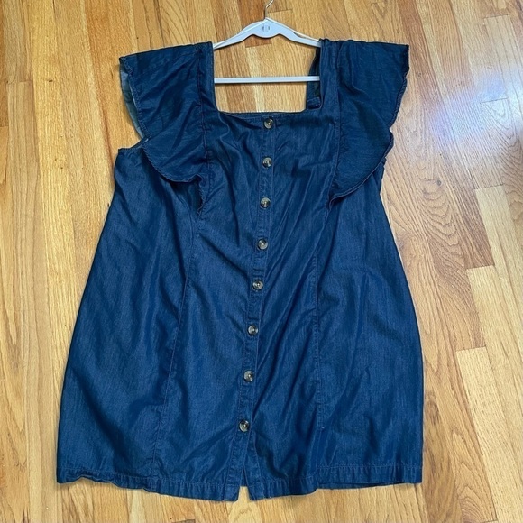 ANA Dark Chambray flutter short sleeve sheath shirt dress 2X - Picture 3 of 6